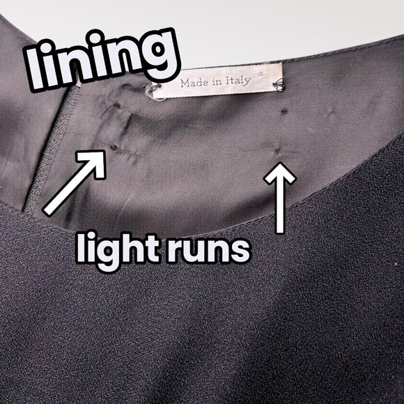 Vintage Italian Black Sheath Dress Short Sleeve Knee Length Size Small - Picture 10 of 10